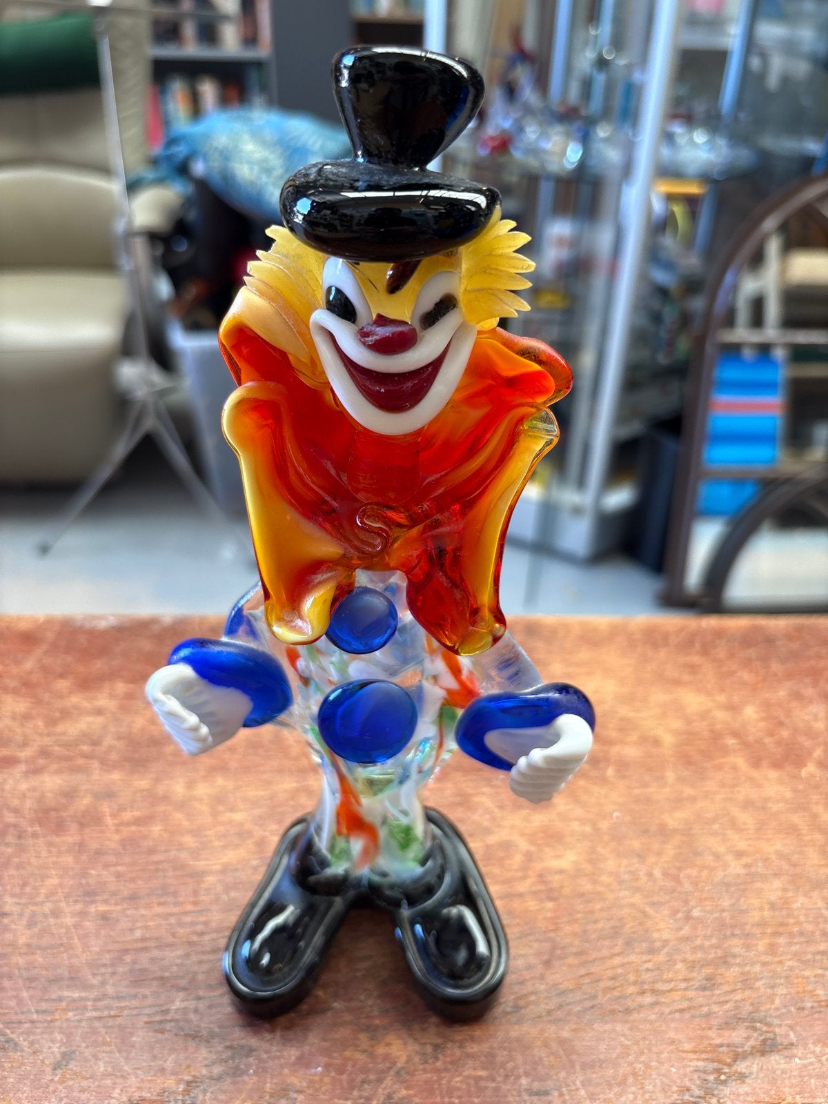 Vintage Glazen Clown Beeldje - Kleurrijk Handgemaakt, Ophalen