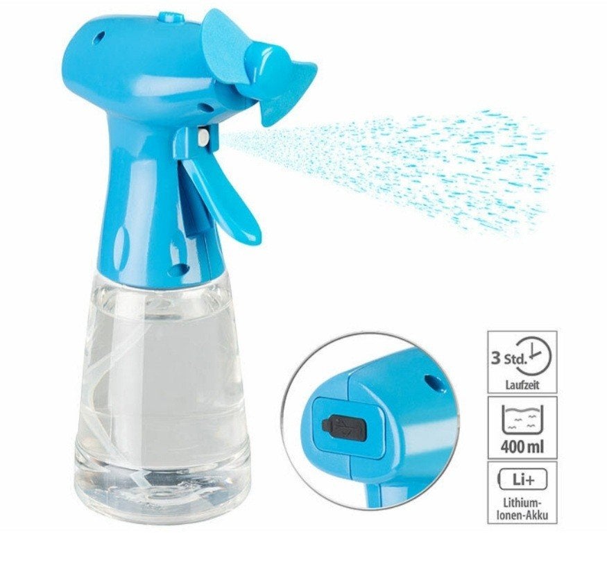 Draagbare Ventilator met Watervernevelaar - Blauw, Ophalen of Verzenden, Nieuw, Tafelventilator