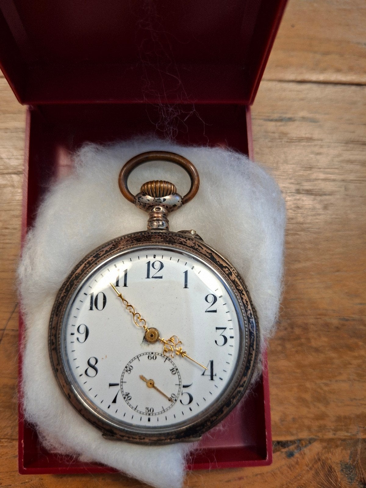 Antiek Zakhorloge met Paardengravure - Zilver (0.800), Overige merken, Zakhorloge, Ophalen of Verzenden, Voor 1900