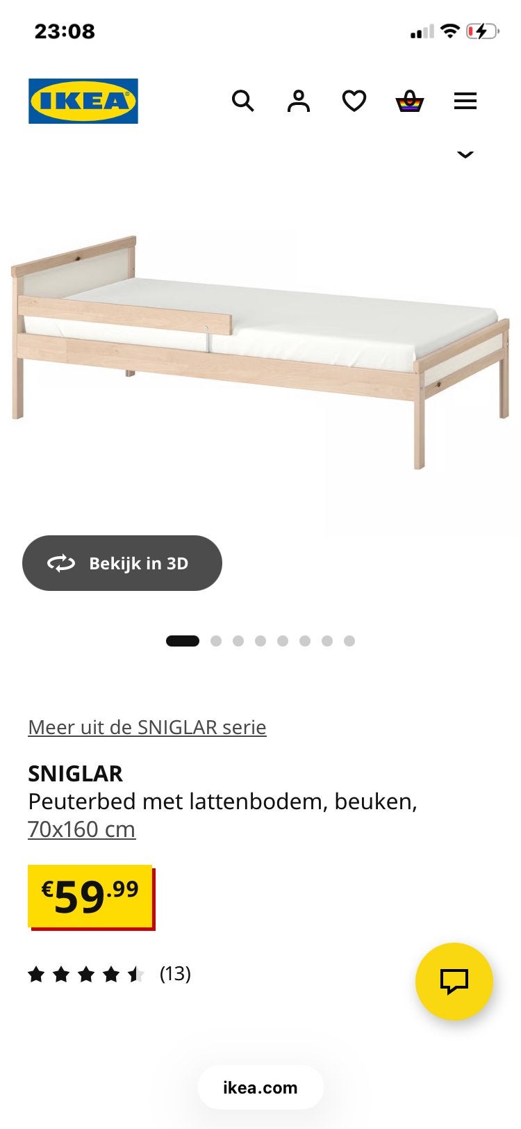 Gebruikt IKEA SNIGLAR Peuterbed met lattenbodem, beuken, Ophalen, Gebruikt, 190 cm of minder, Hout