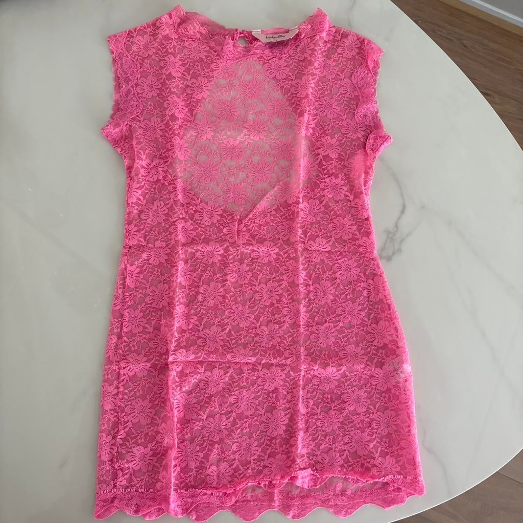 Hunkemöller kanten jurk/tuniek met open rug detail Maat: S, Nieuw, Ophalen of Verzenden, Roze, Maat 36 (S)