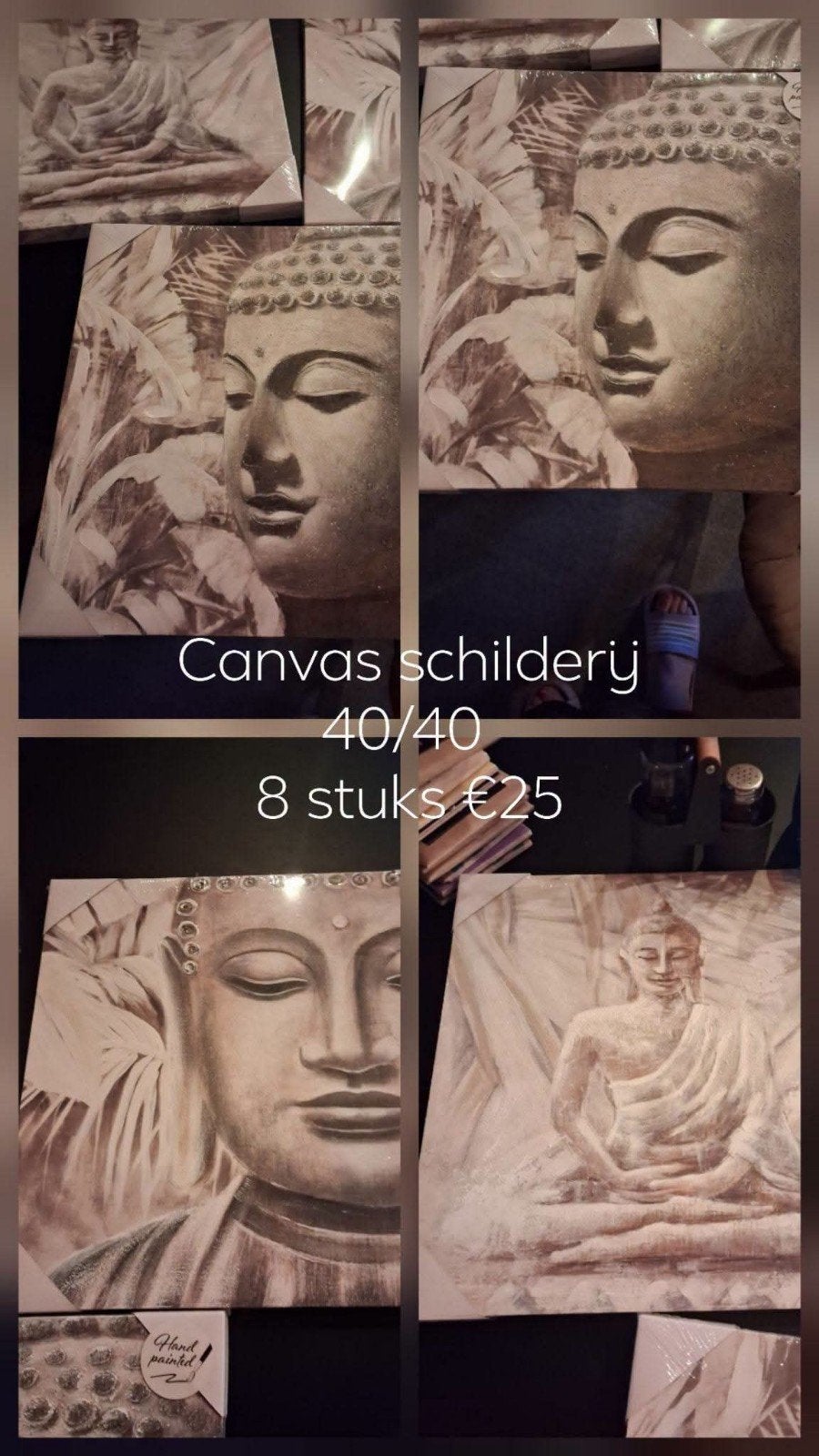 Boeddha 8 stuks Canvas Schilderij - Handgeschilderd, Minder dan 50 cm, Oorspronkelijke maker, Nieuw, Ophalen of Verzenden