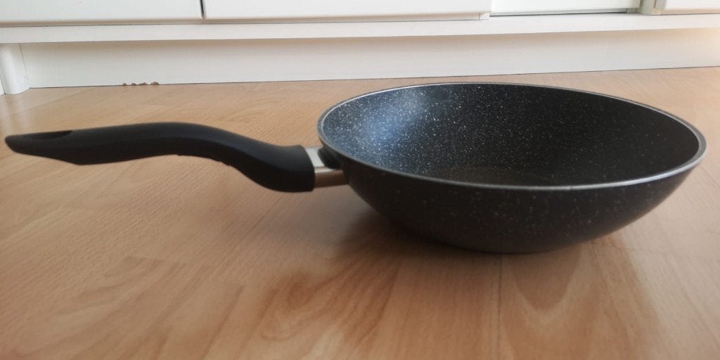 Wokpan 28 cm – Soft-touch handvat, geschikt voor inductie, Gebruikt, Aluminium, Ophalen of Verzenden, Antiaanbaklaag