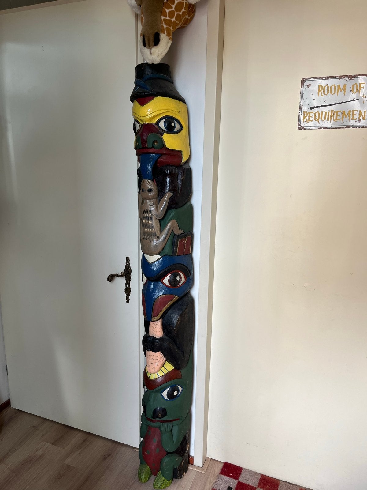 Grote Houten Totempaal - 2 Meter Hoog, Handgesneden, Antiek en Kunst, Kunst | Beelden en Houtsnijwerken, Ophalen, Meer dan 2 meter