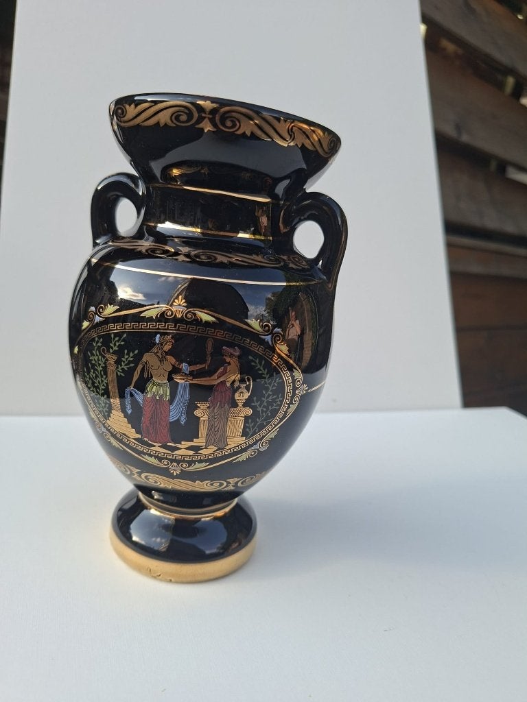 Vaas zwart/goud Griekenland, Zwart, Ophalen of Verzenden, Zo goed als nieuw, 19 cm