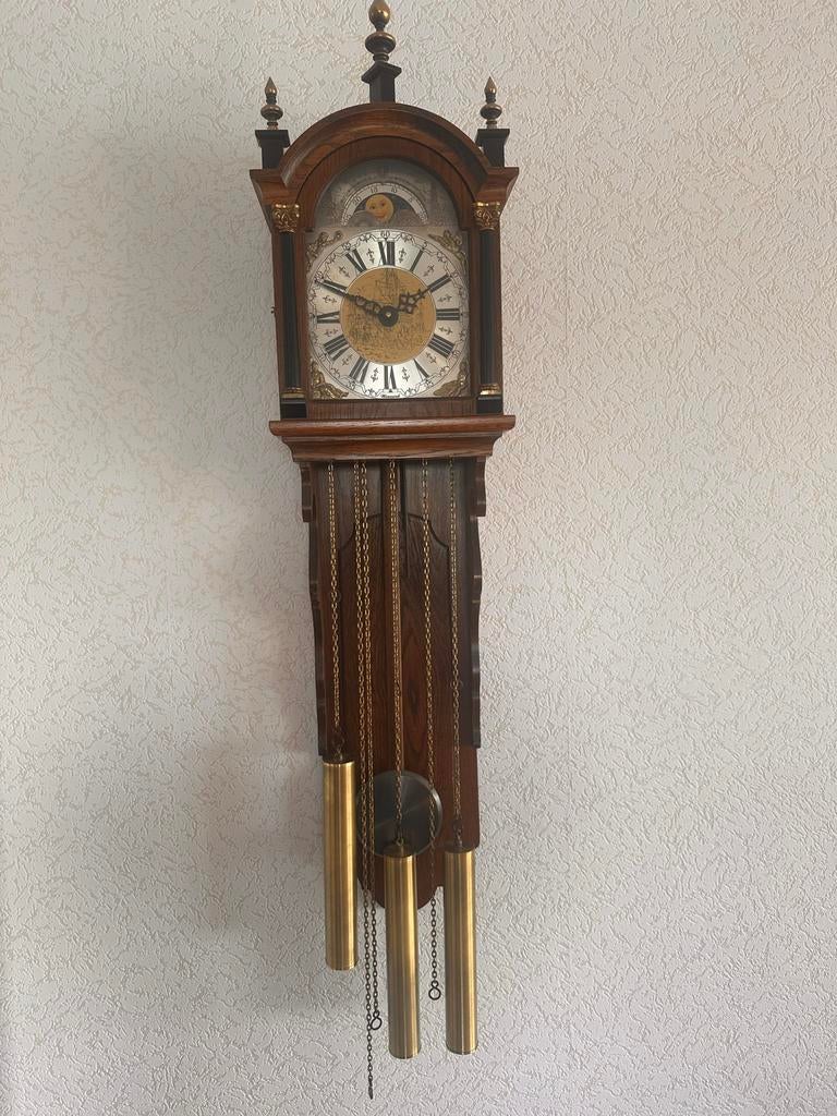 Antieke Wandklok met Slinger en Gewichten, Antiek en Kunst, Antiek | Klokken, Ophalen of Verzenden