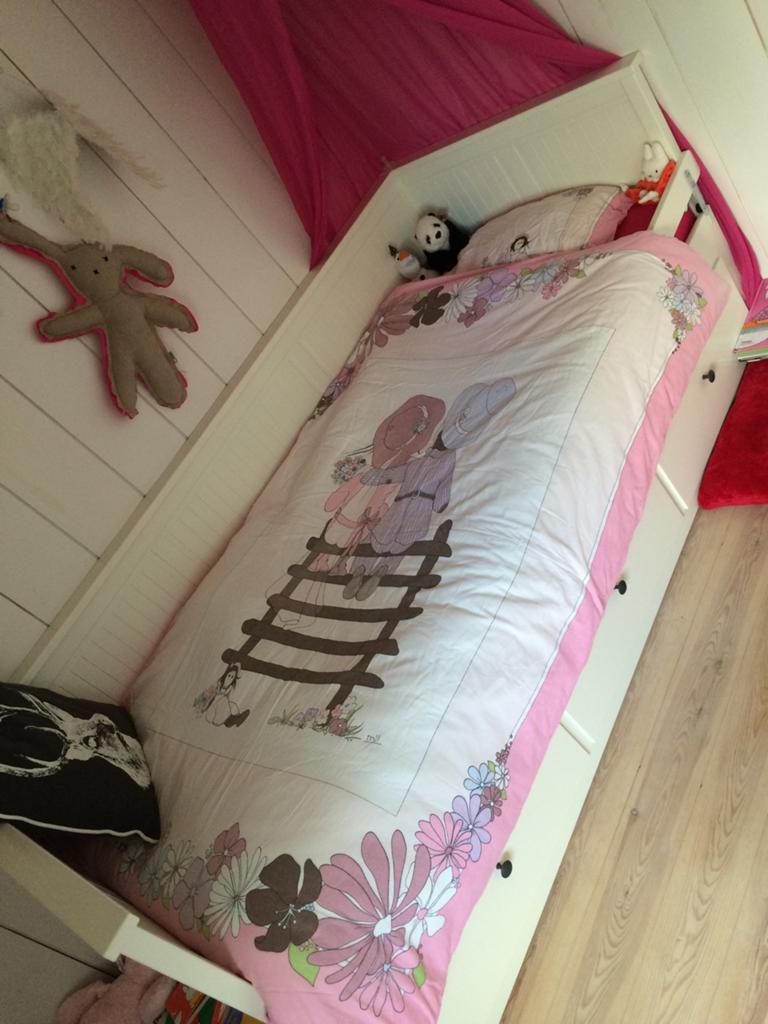 (Onderschuif)bed met lades - HEMNES (IKEA), Huis en Inrichting, Slaapkamer | Bedden, Ophalen, Eenpersoons, Wit, 80 cm