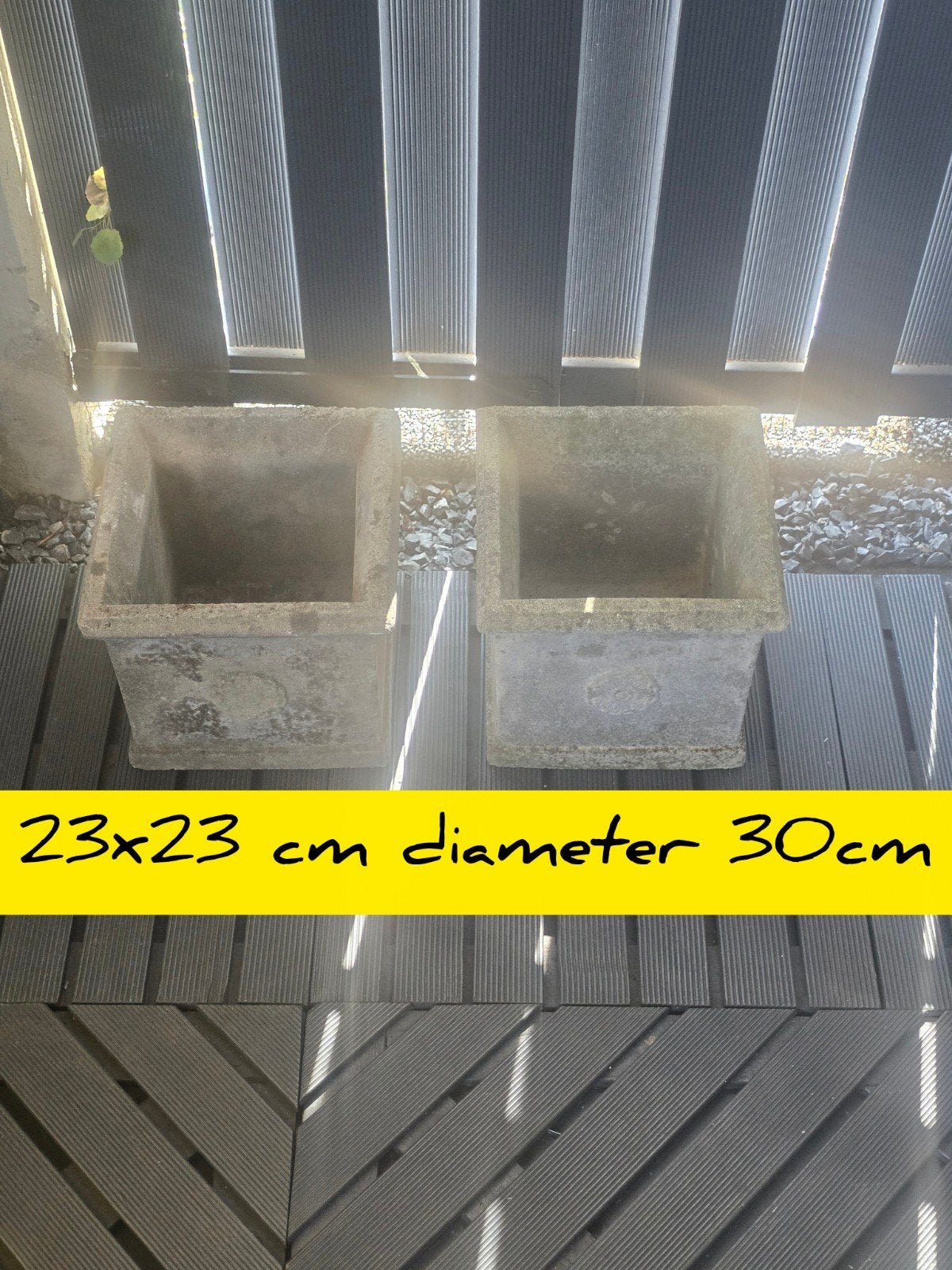 2 Robuuste betonnen bloempotten voor balkon of tuin, Tuin en Terras, Ophalen, Gebruikt, Minder dan 30 cm, Minder dan 60 cm