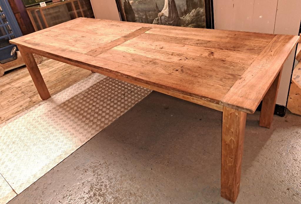 Zeer mooie teakhouten tafel met blokpoten 260 x 100 x 80 cm, Ophalen, Rechthoekig, 200 cm of meer, 50 tot 100 cm