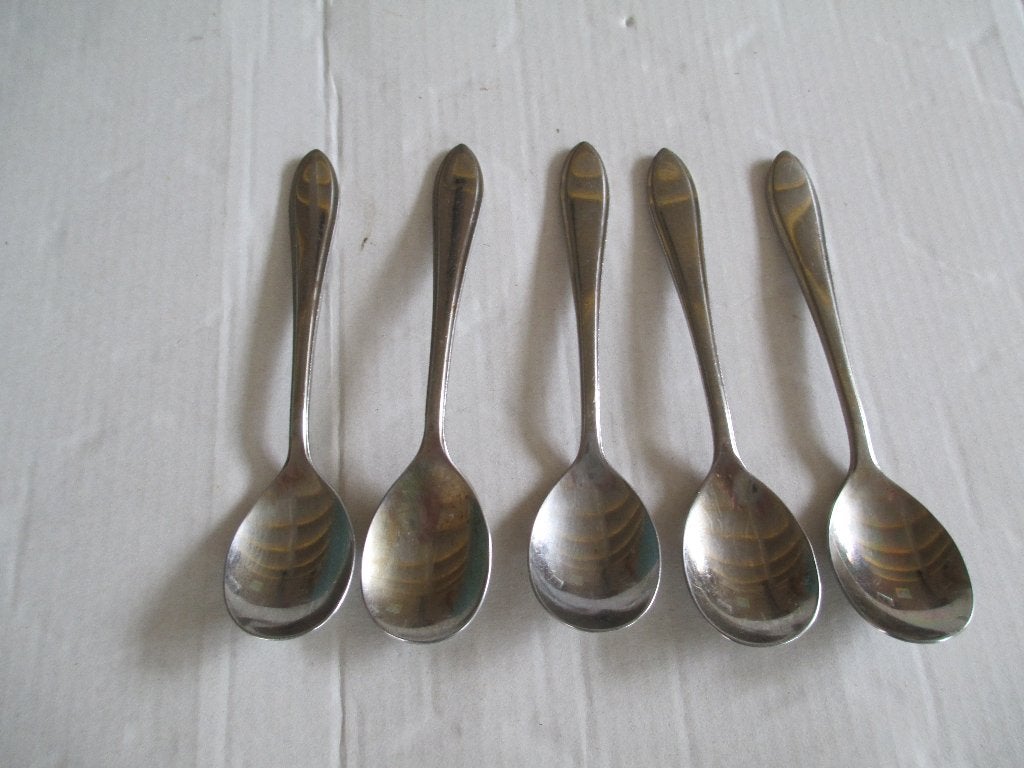 gero zilmeta 6 eierlepeltjes en zoutlepeltje nr. 718 puntfil, Ophalen of Verzenden, Gebruikt, Rvs of Chroom