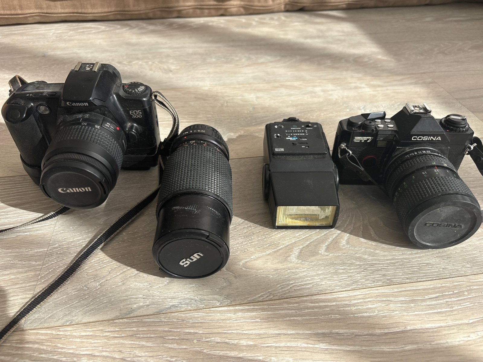 Canon EOS 500 & Cosina CT-7 camera set met accessoires, Ophalen of Verzenden, Gebruikt, Spiegelreflex, Canon