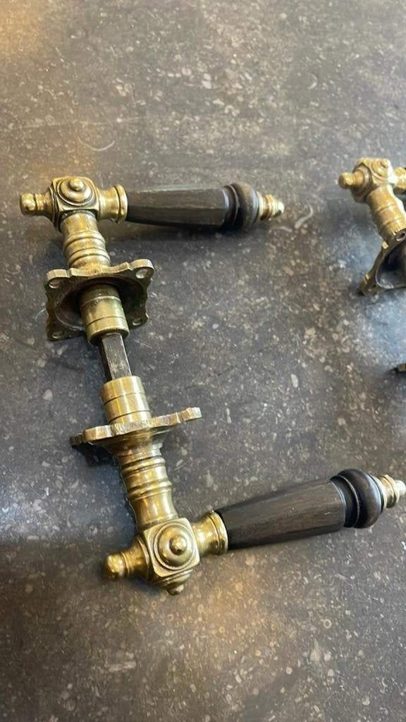 2x Prachtig Antiek messing HOORN Deurklinken 1900 Deurbeslag, Ophalen of Verzenden