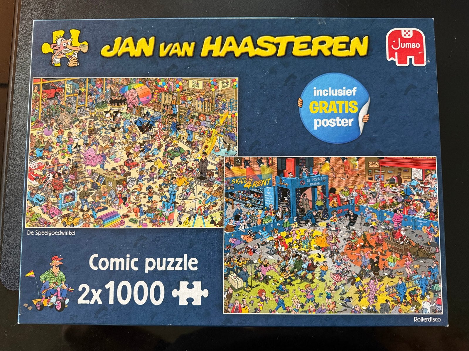 Jan van Haasteren 2x1000 speelgoed winkel en rollerdisco, Ophalen, 500 t/m 1500 stukjes, Gebruikt, Legpuzzel
