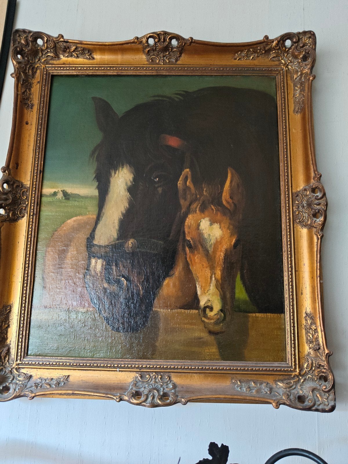 Klassiek olieverfschilderij: Paard met veulen, Ophalen of Verzenden