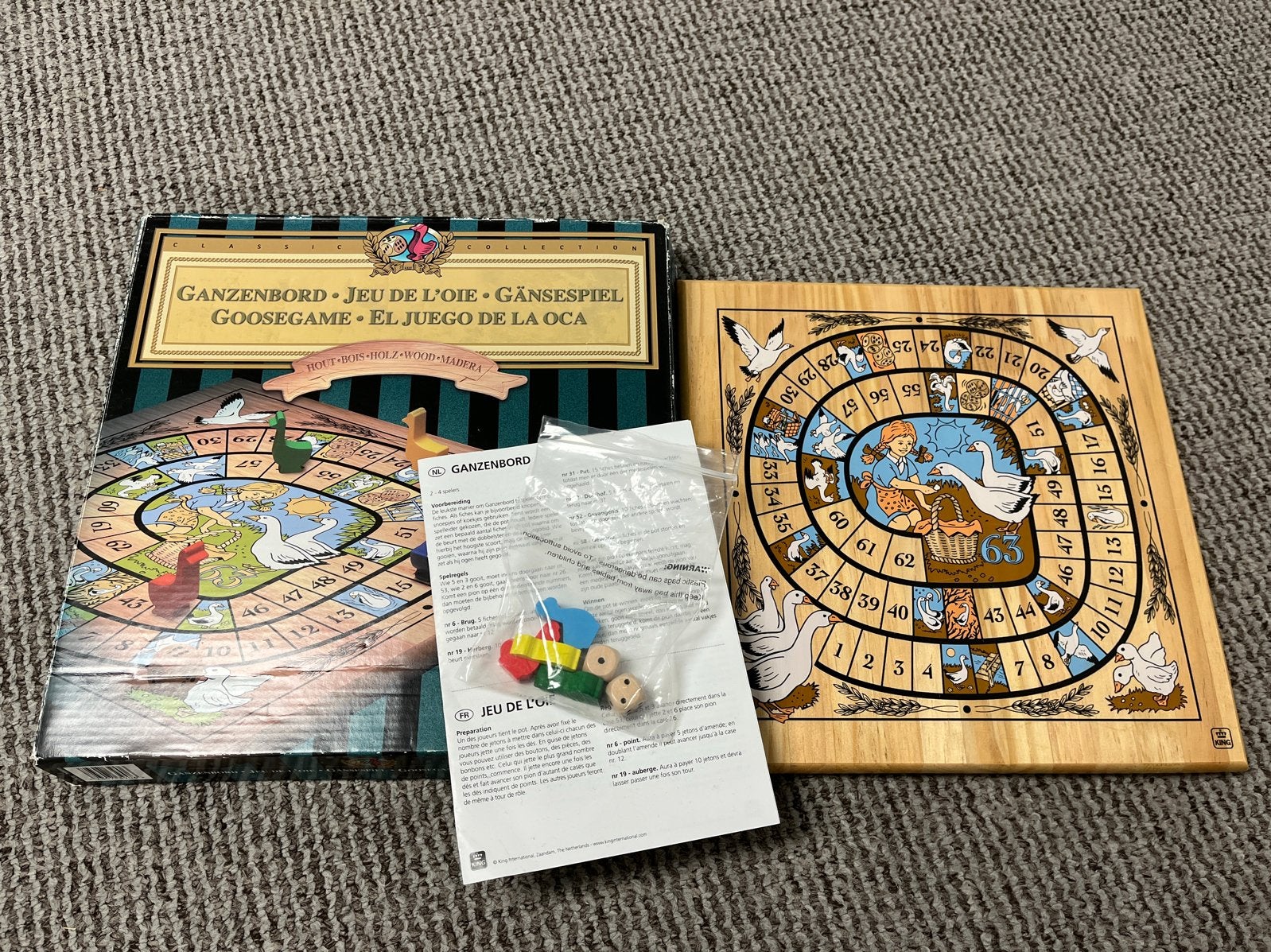 Ganzenbord - Klassiek houten bordspel, Drie of vier spelers, Ophalen of Verzenden, Zo goed als nieuw