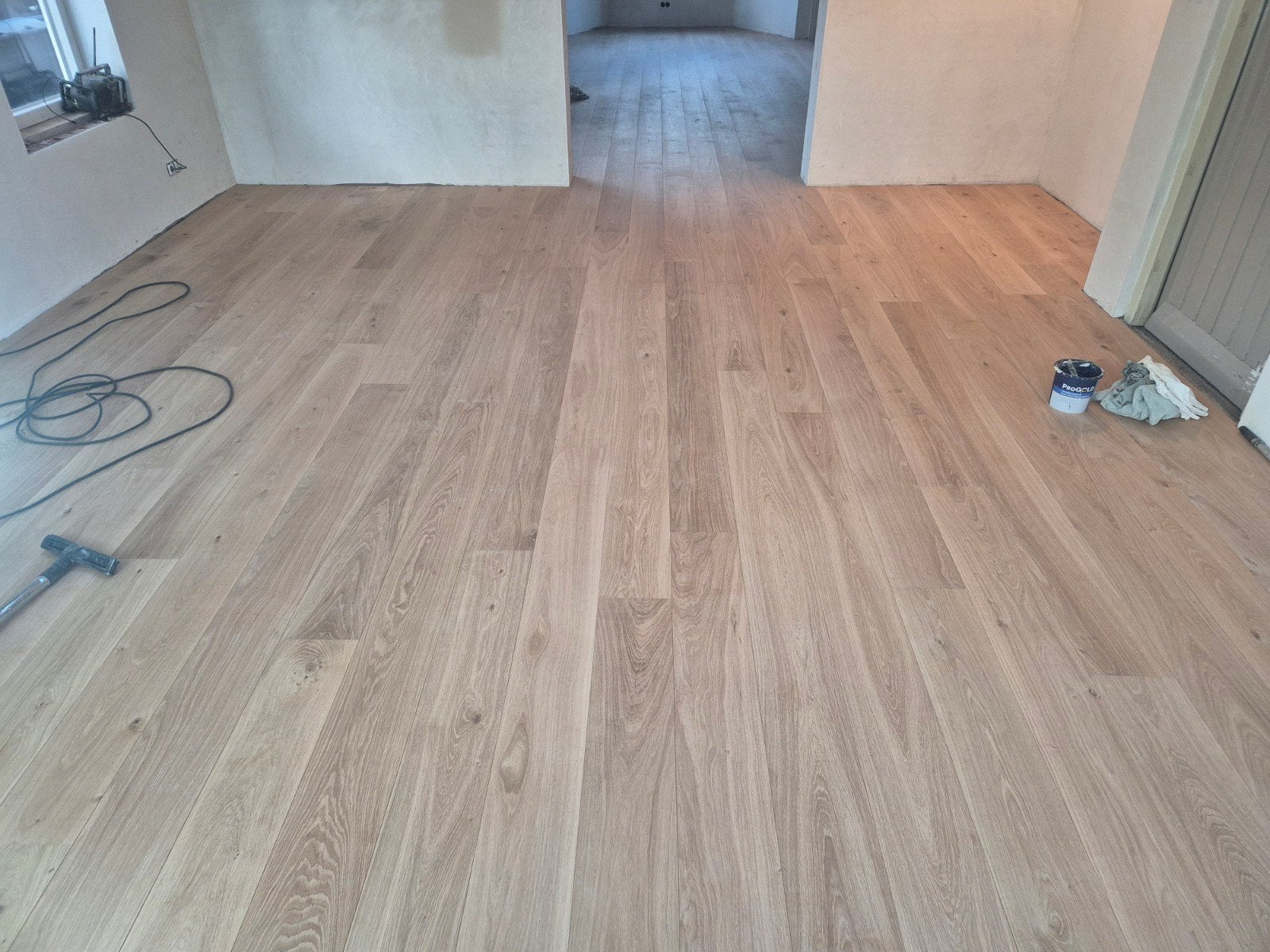 Onbehandelde eiken multiplank vloer (18.5 m²), Doe-het-zelf en Verbouw, Ophalen, Nieuw, Vloerdelen of -planken, 10 m² of meer