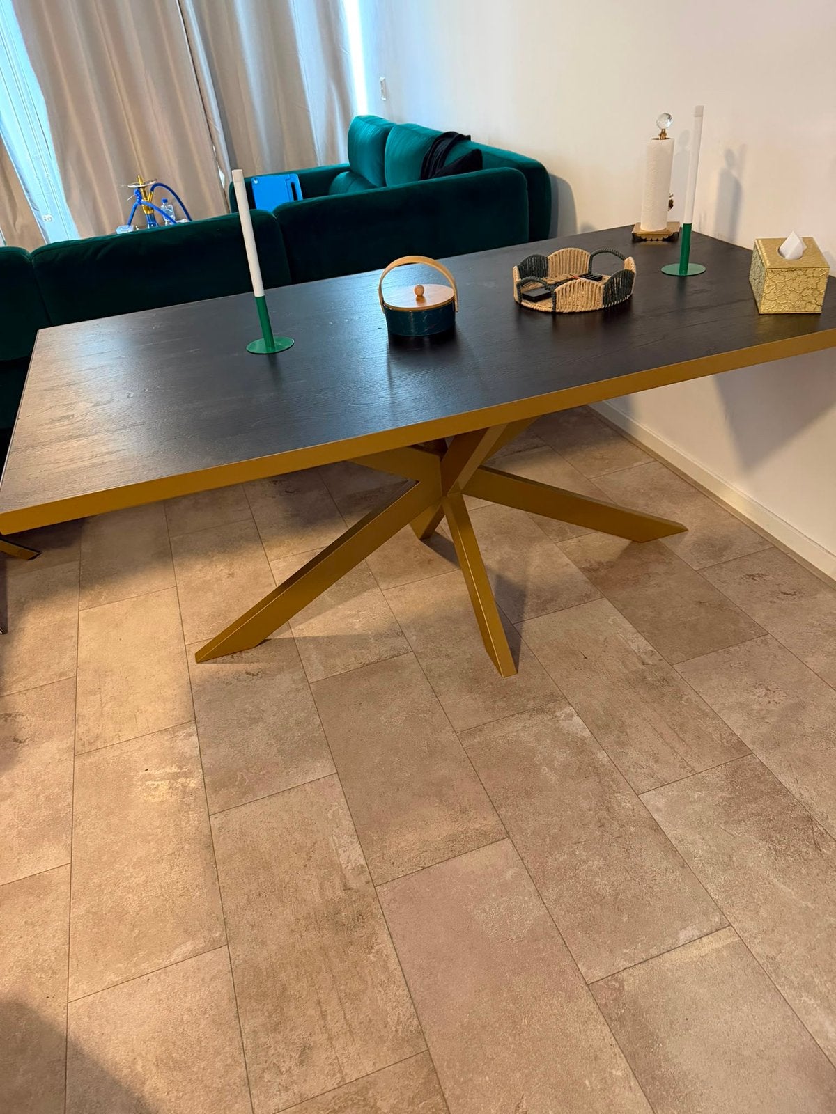 Eettafel zwart goud, Huis en Inrichting, Tafels | Eettafels, Ophalen of Verzenden, Zo goed als nieuw, Rechthoekig, 50 tot 100 cm