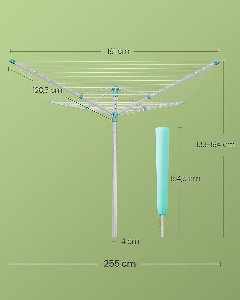 Nieuwe Droogmolen met Grondanker en Hoes - SONGMICS, Tuin en Terras, Droogmolens en Wasrekken, Ophalen, Nieuw, Droogmolen