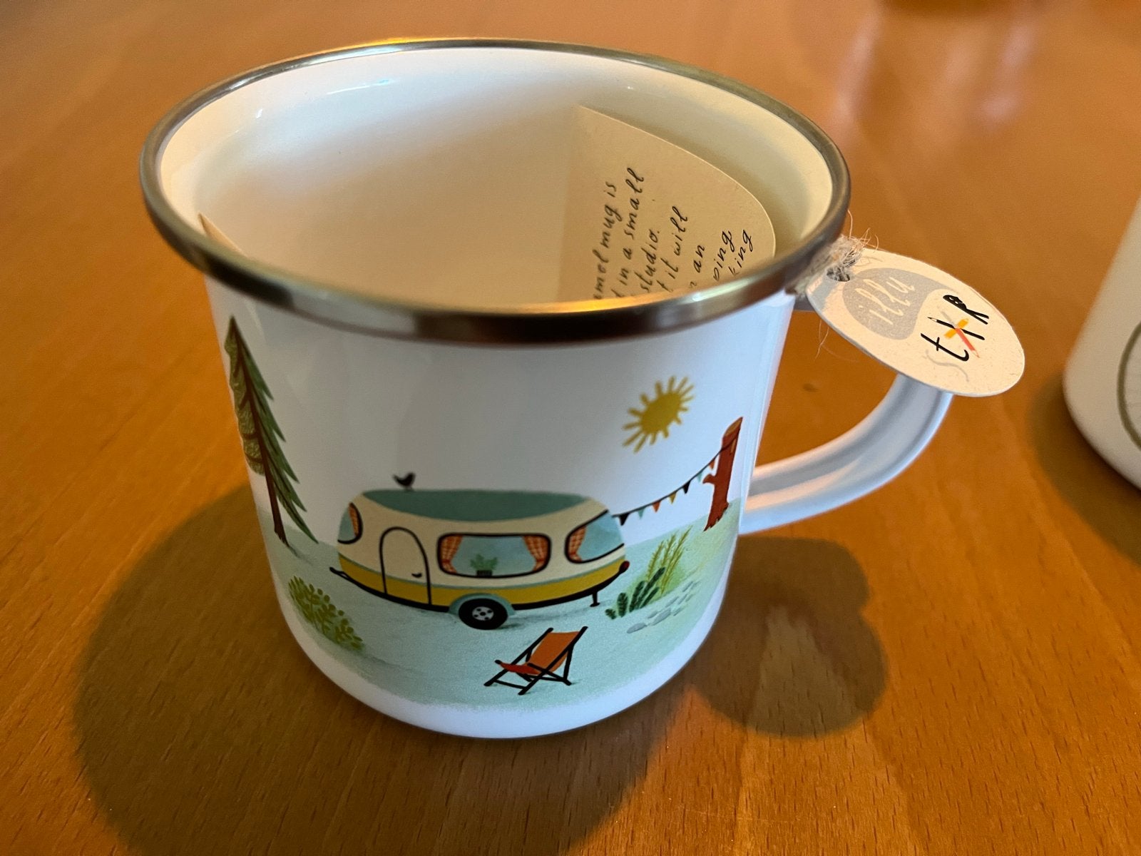 Unieke illu-ster emaille mokken met racefiets & caravan, Overige materialen, Nieuw, Ophalen of Verzenden, Overige stijlen
