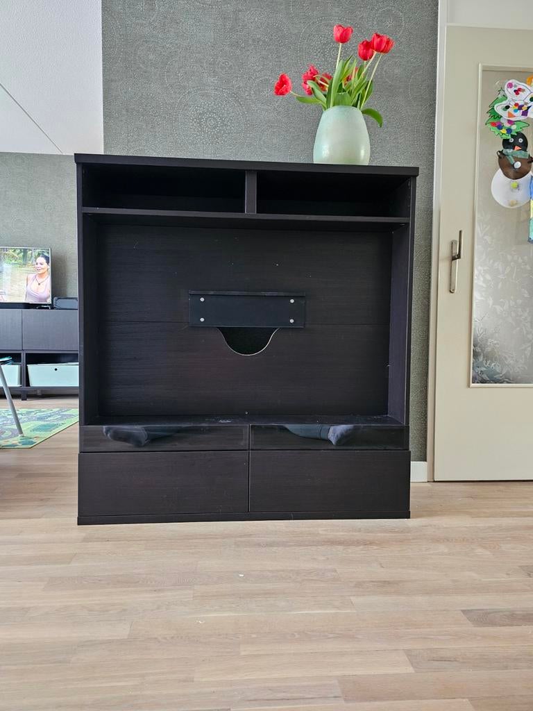 Zeldzame Ikea Besta TV kast zwartbruin met 2 lades, Ophalen, Gebruikt, 100 tot 150 cm, Minder dan 100 cm