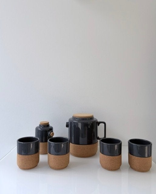 Alma Gémea koffie-/theeservies keramiek & kurk 6-delig, Huis en Inrichting, Overige merken, Keramiek, Ophalen of Verzenden, Zo goed als nieuw