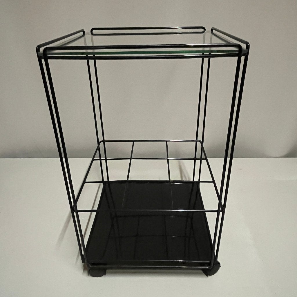 Bijzettafel trolley draadstaal en glas Isocele Max Sauze, Minder dan 55 cm, Metaal of Aluminium, Atrow, 60 cm of meer