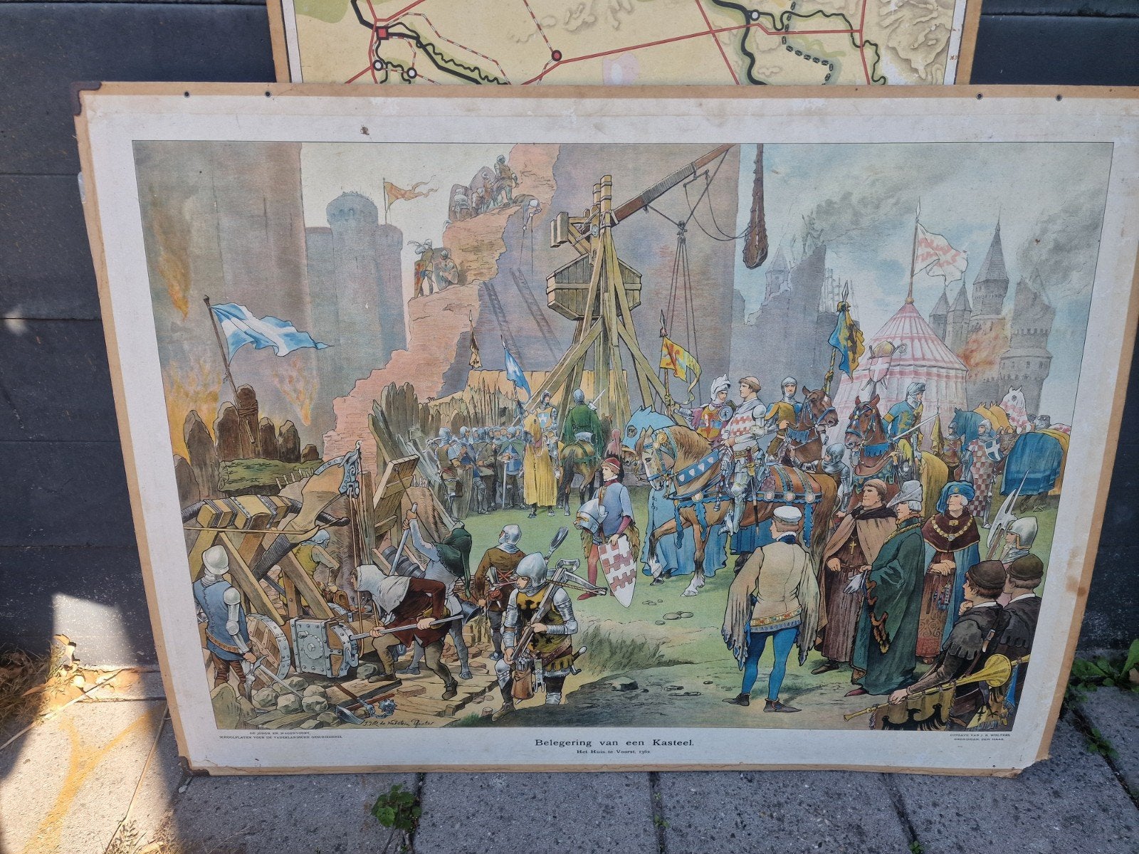 Schoolplaat: Belegering van een kasteel, Antiek en Kunst, Ophalen of Verzenden, Geschiedenis
