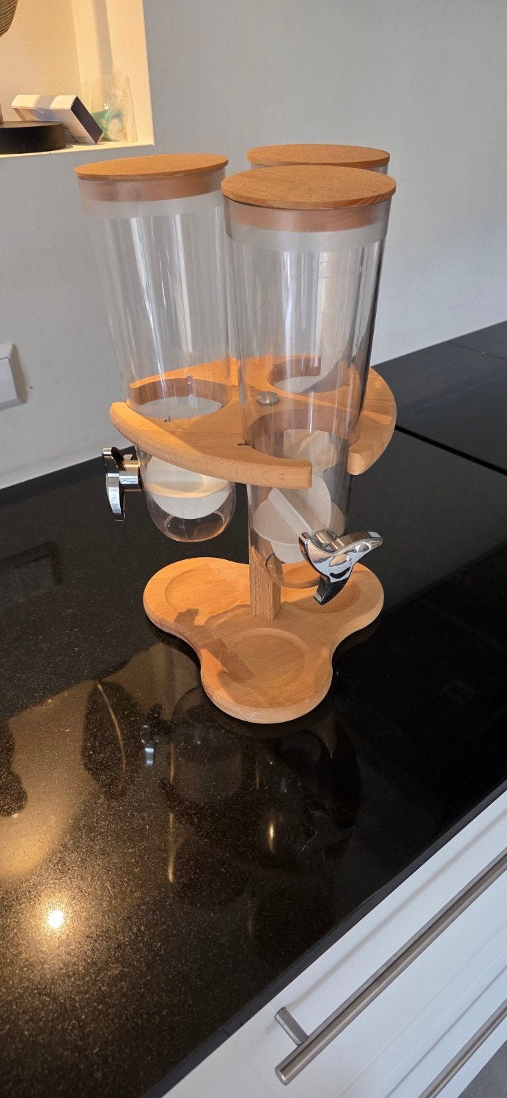 3 dubbele graandispenser met houten standaar, Ophalen, Overige typen, Hout, Zo goed als nieuw