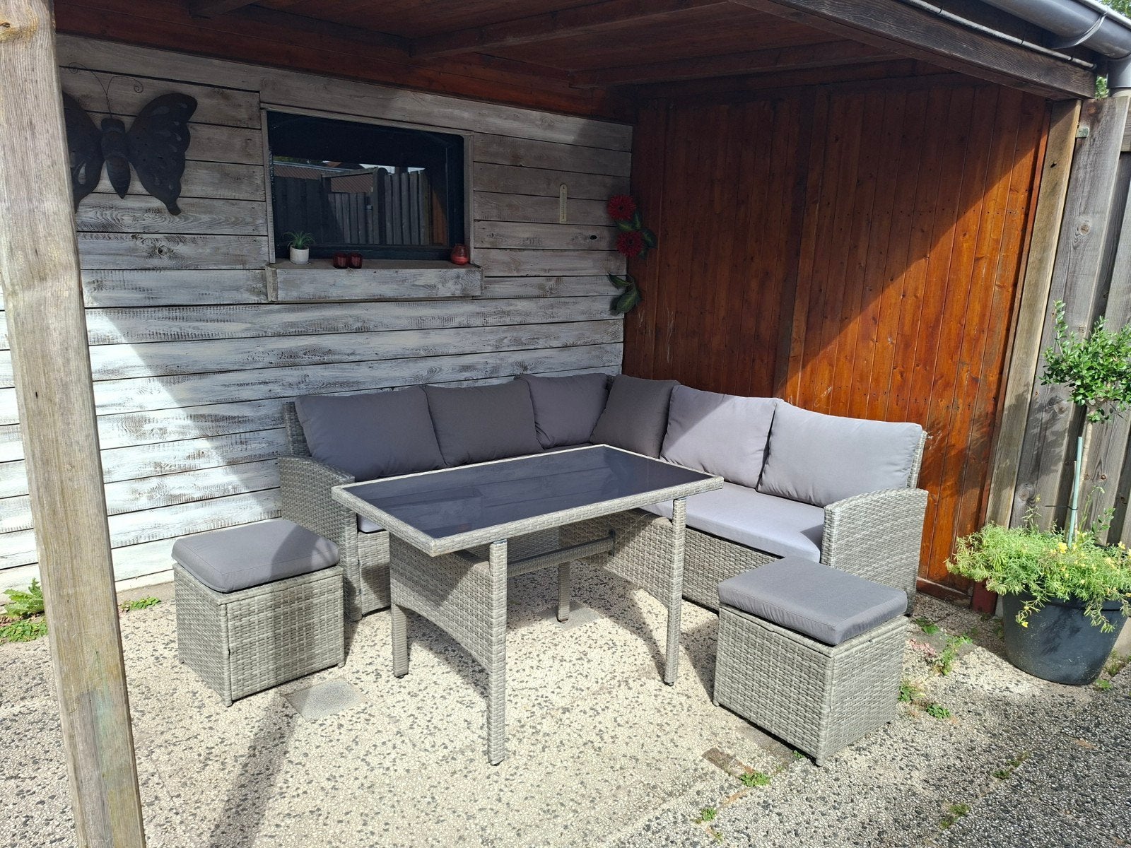 lounge set 3 + 2 zitsbank incl. tafel en 2 voetenbankjes, Ophalen, Gebruikt
