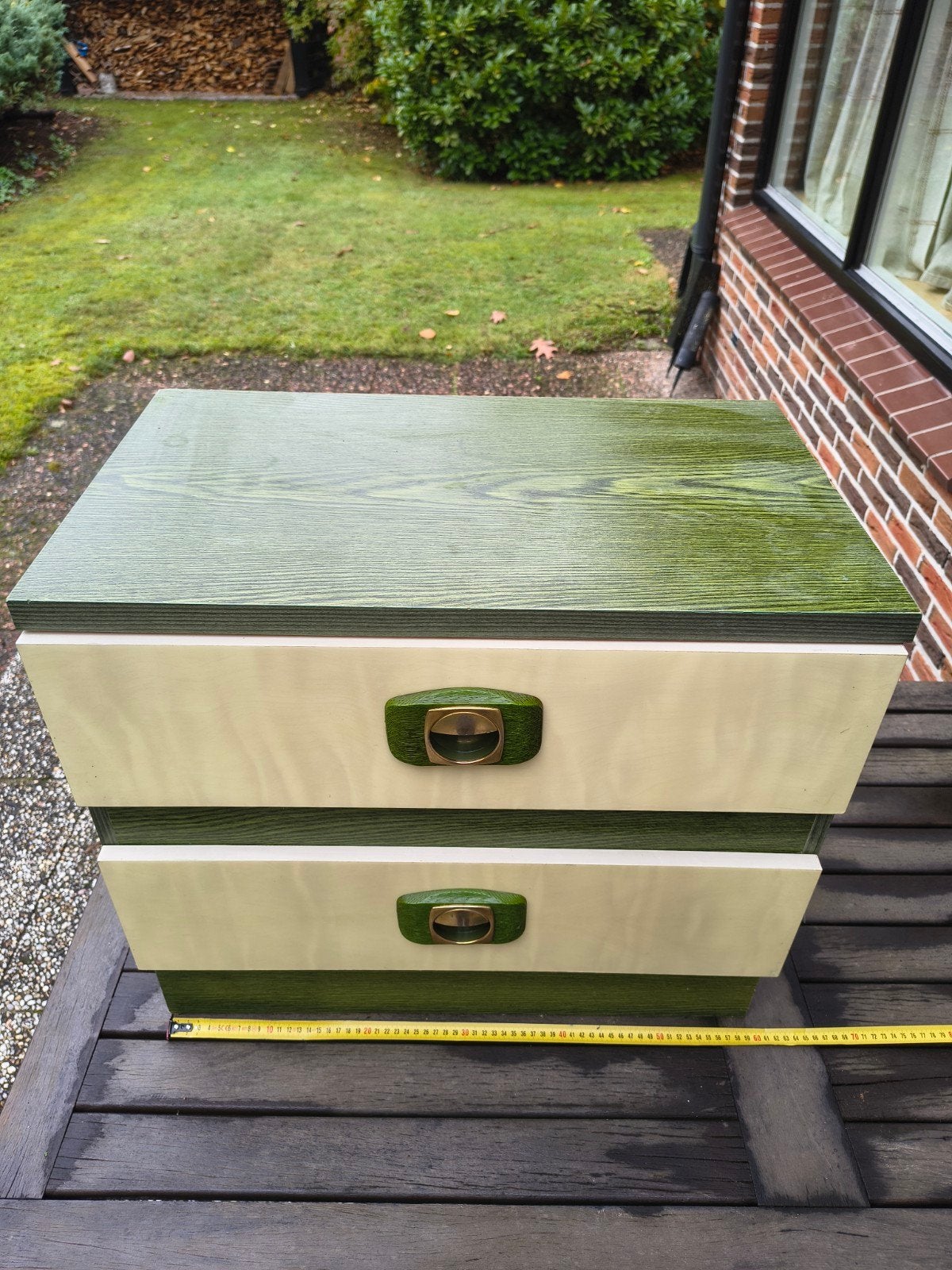 Vintage Ladekastje - Groen met Crème Laden, Huis en Inrichting, Gebruikt, 1 of 2 laden, Minder dan 100 cm, 25 tot 50 cm