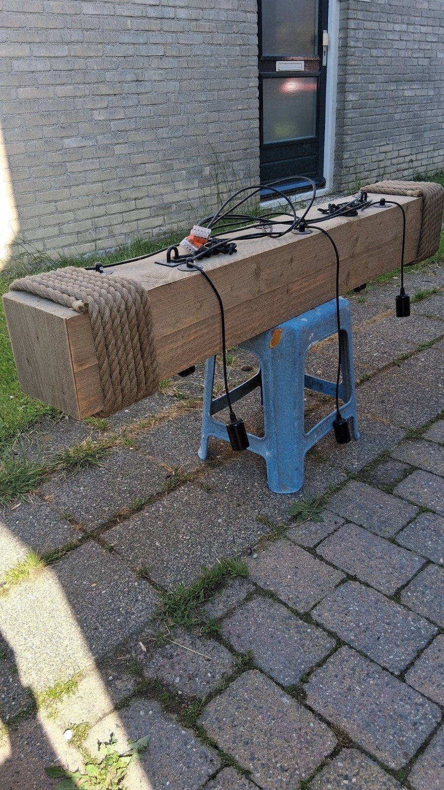 Steigerhouten hang/balklamp, Ophalen