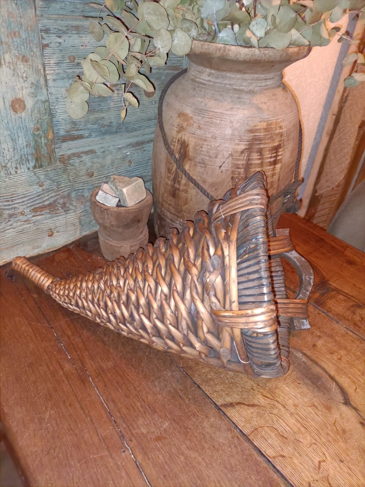 Mooie degelijke rotan/ rieten punt mand brocante, Ophalen of Verzenden