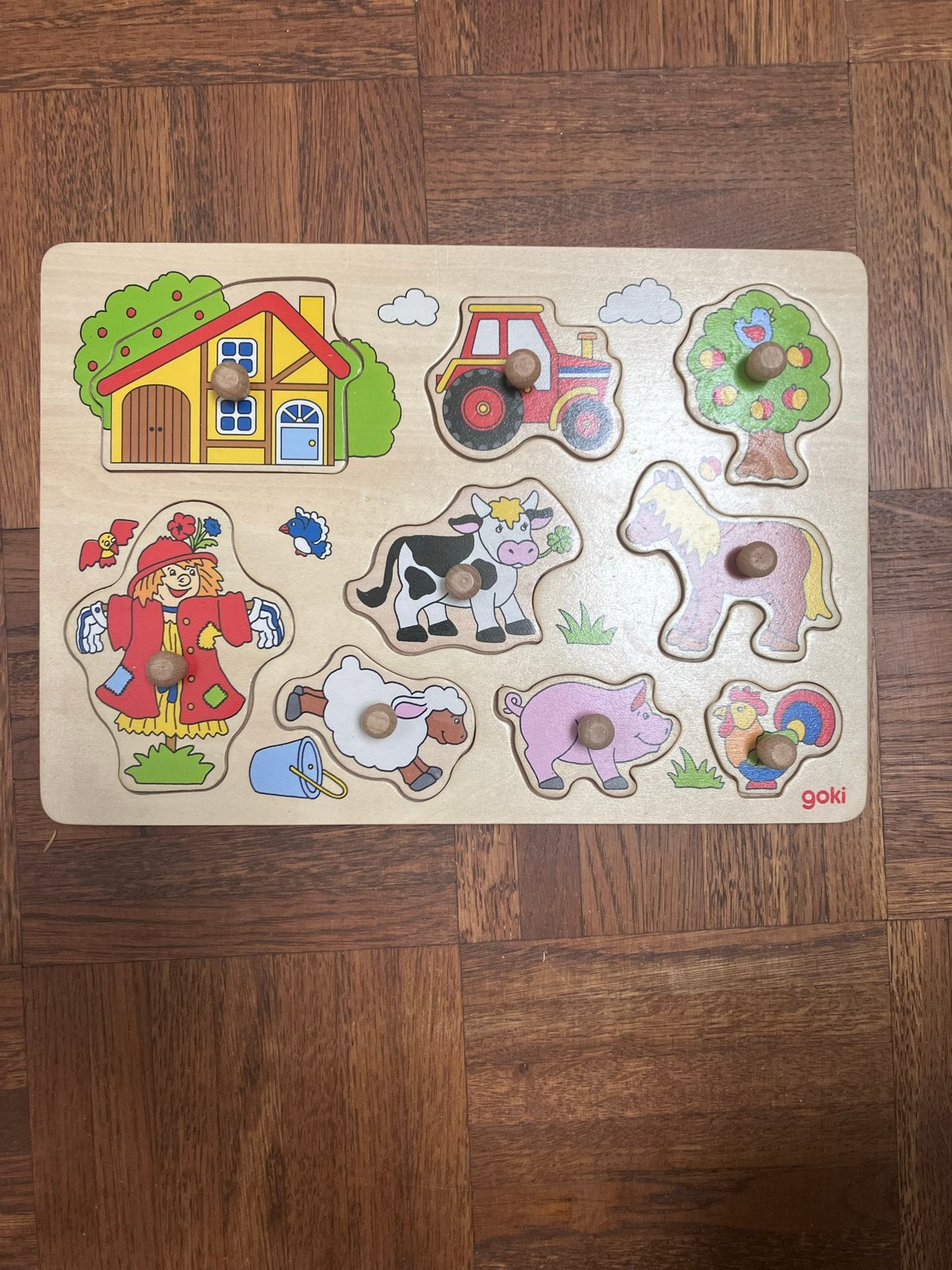Goki Boerderij Puzzel - Houten Insteekpuzzel voor Kinderen, Ophalen of Verzenden, Zo goed als nieuw, Puzzelen