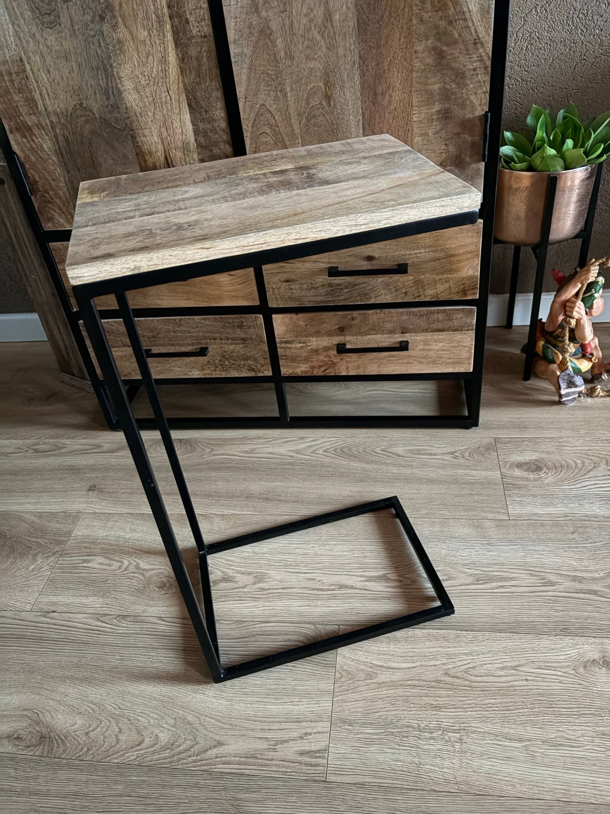 Bijzettafel industrieel mangohout en metaal!, Minder dan 55 cm, Nieuw, Rechthoekig, Hout