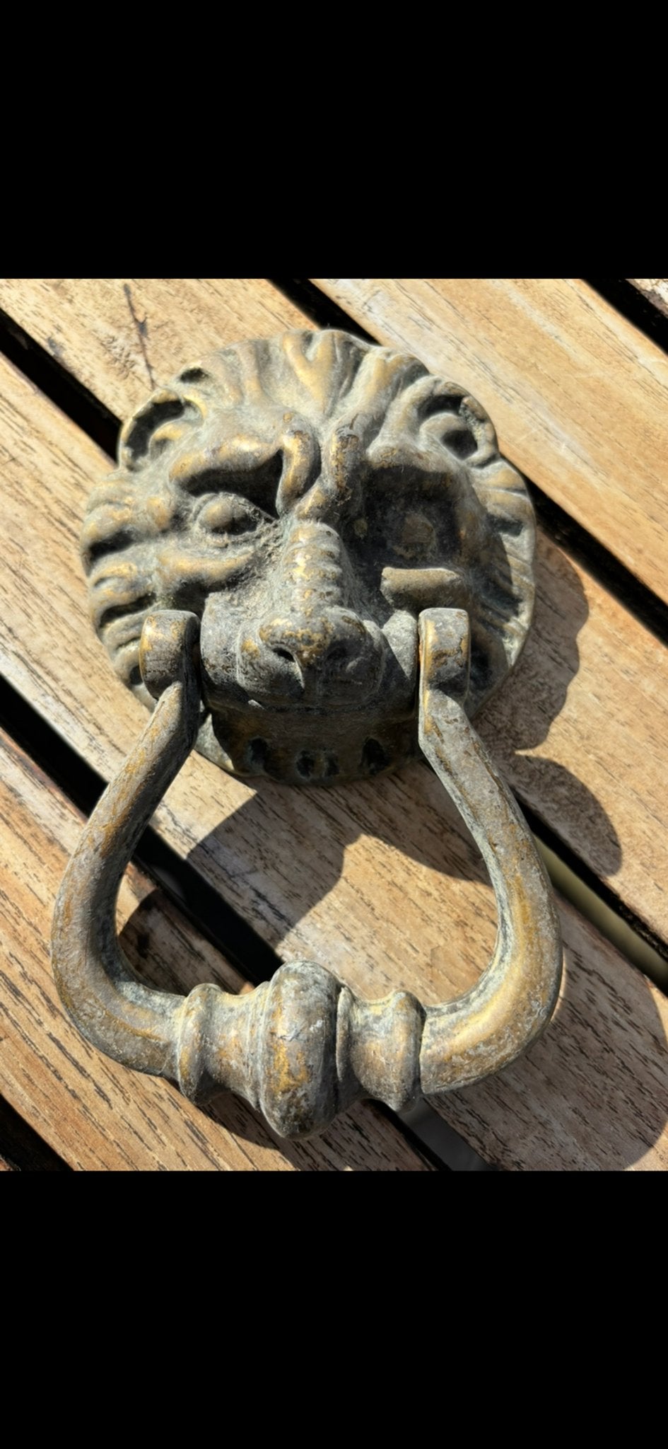 Antieke bronzen deurklopper leeuwenkop, Ophalen of Verzenden