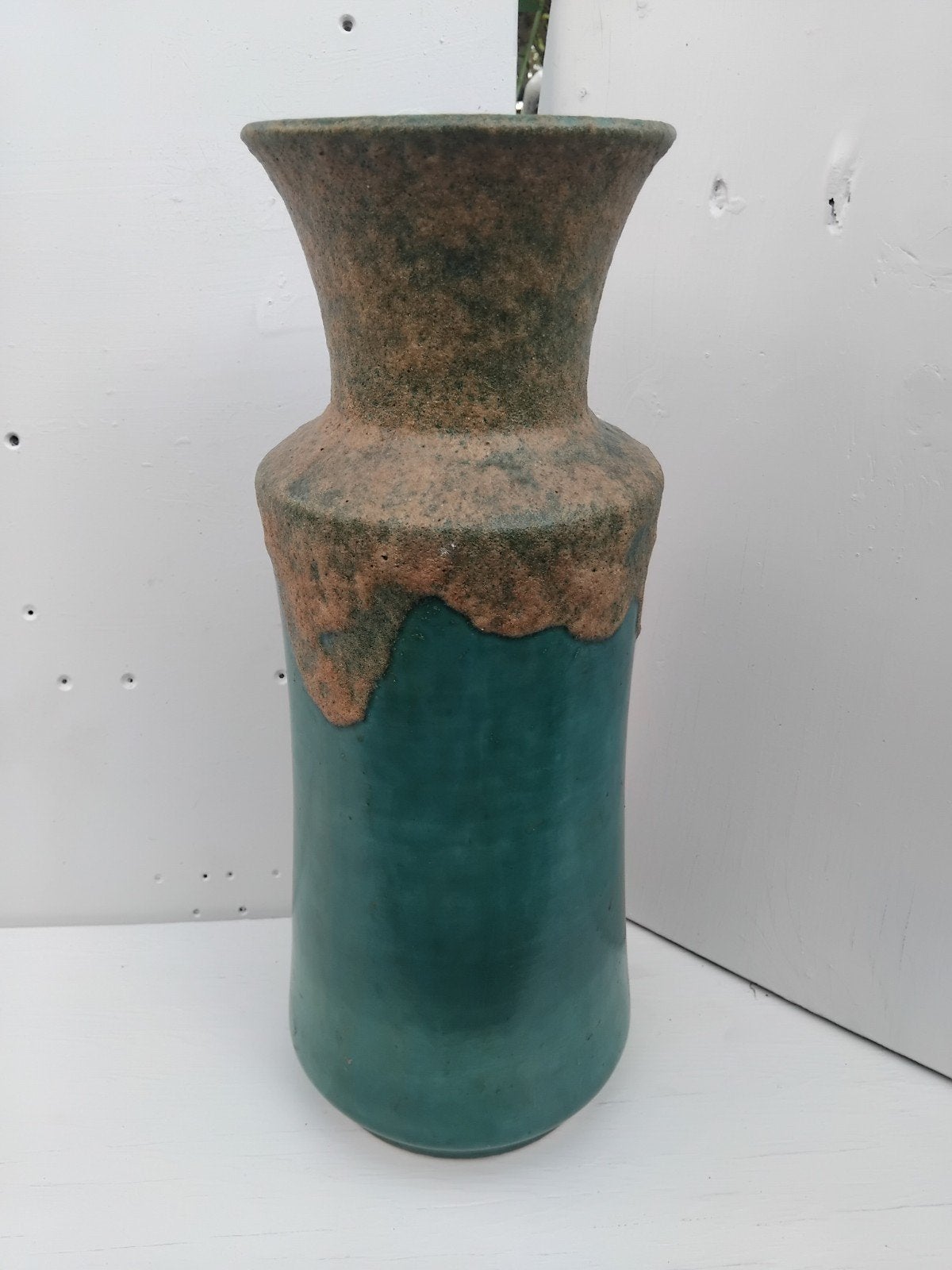Vintage keramische vaas, groen/bruin, West Germany, Ophalen of Verzenden