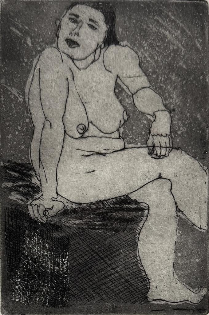 1456. Ets, Ann Geerinck - vrouwelijk naakt, 1987, Antiek en Kunst, Ophalen of Verzenden