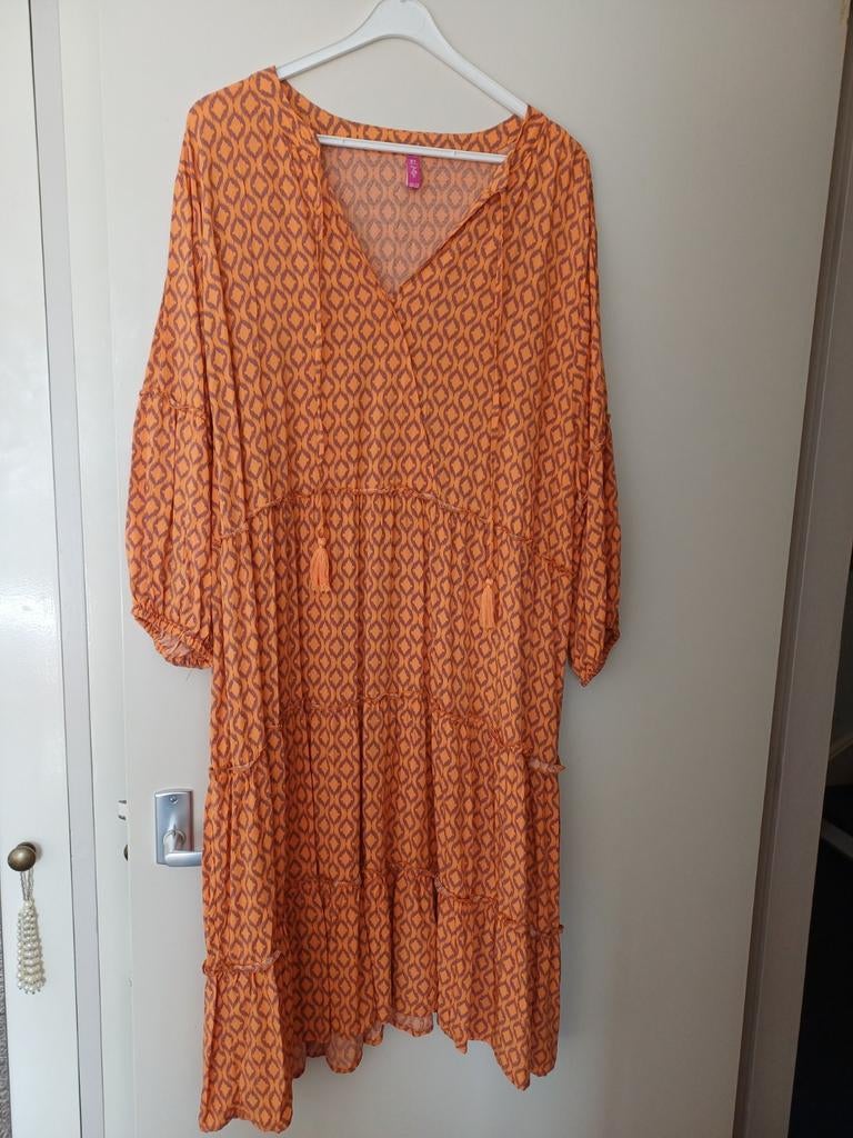 Jeltje luchtige viscose jurk mt 50-52 oranje paars, Maat 46/48 (XL) of groter, Oranje, Gedragen, Jeltje