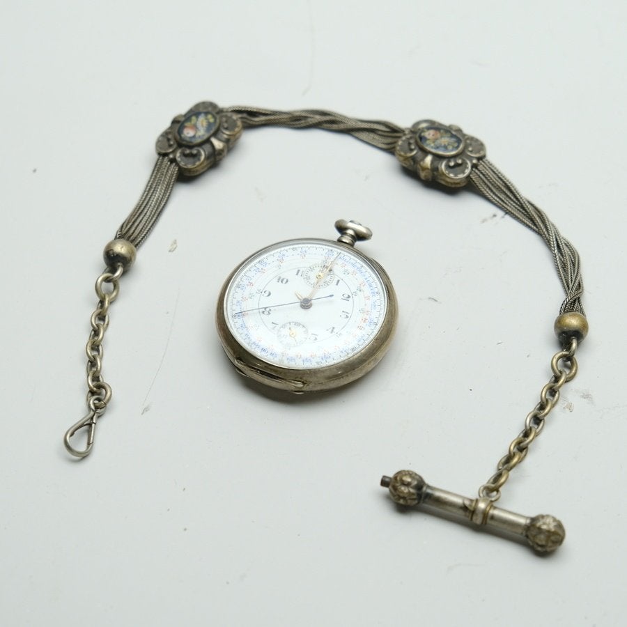 Zilveren horlogeketting en zakhorloge, Antiek en Kunst, Ophalen of Verzenden