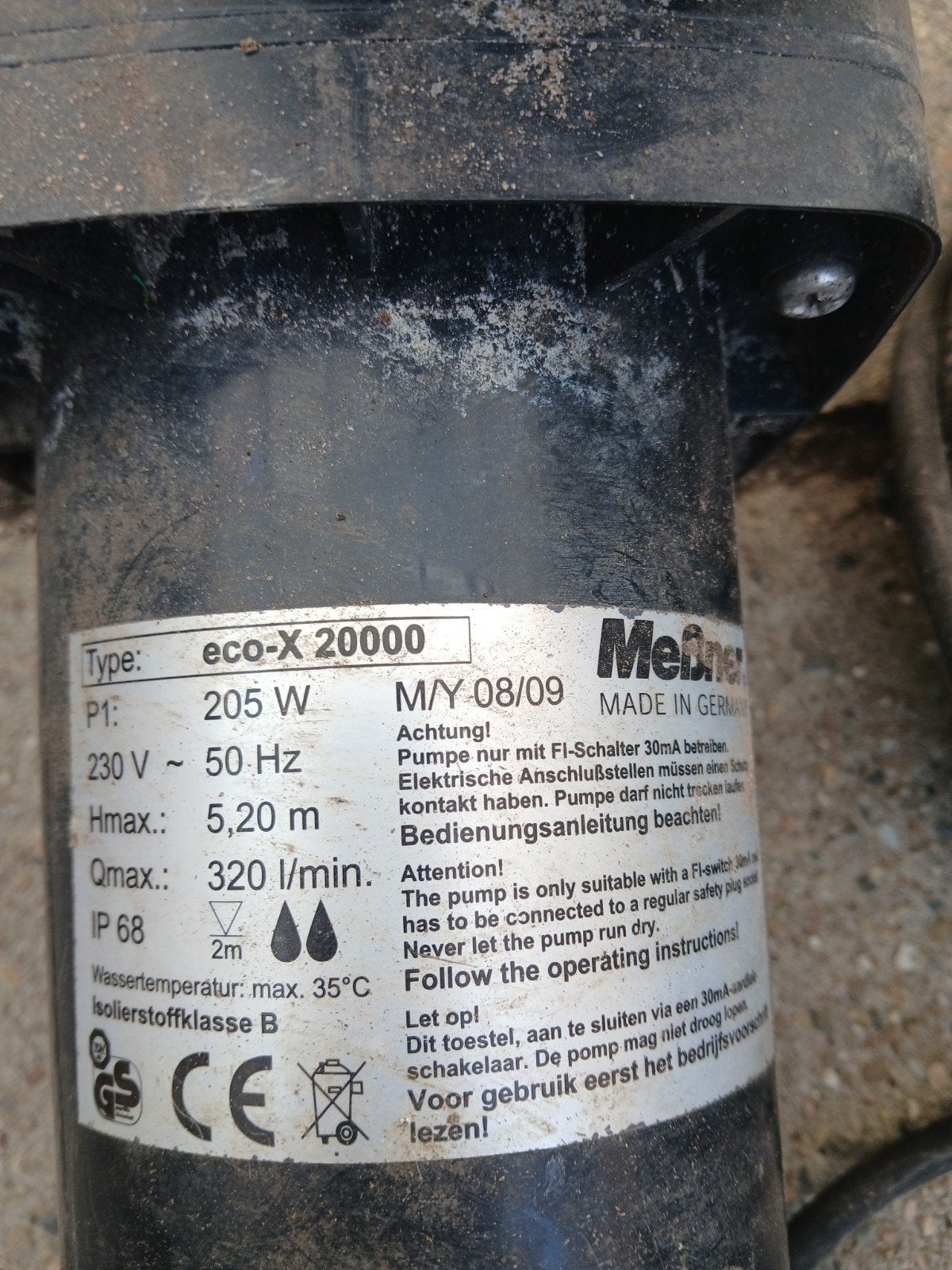 Meiner eco-X 20000 Dompelpomp - 205W, 320 l/min, Ophalen of Verzenden, Gebruikt, Elektrisch, Dompelpomp