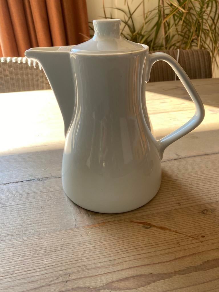 Vintage koffiepot theepot pastel lichtgrijs blauw, Ophalen of Verzenden