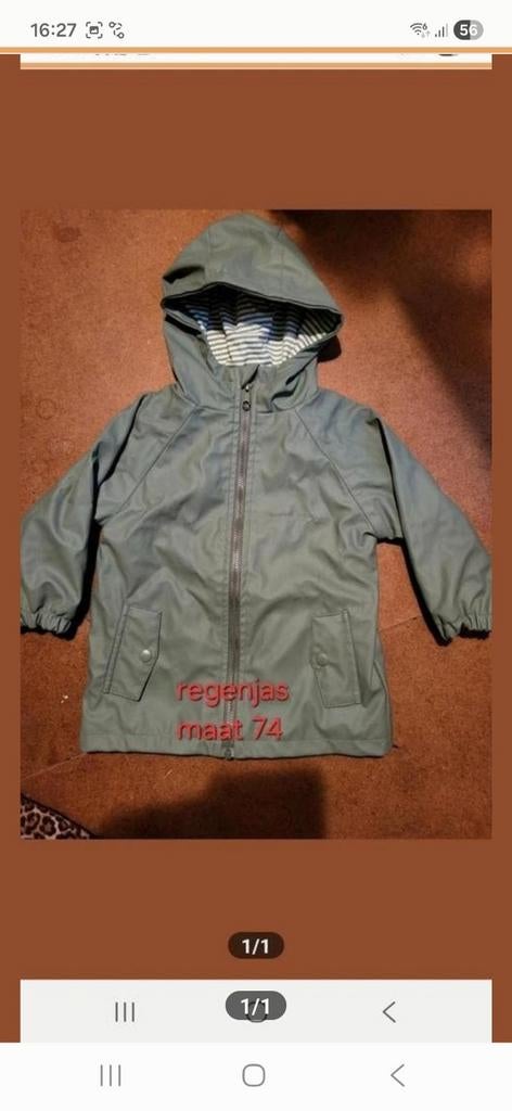 Legergroene regenjas maat 74 €5, Ophalen of Verzenden, Zo goed als nieuw, Jongetje of Meisje, Jasje