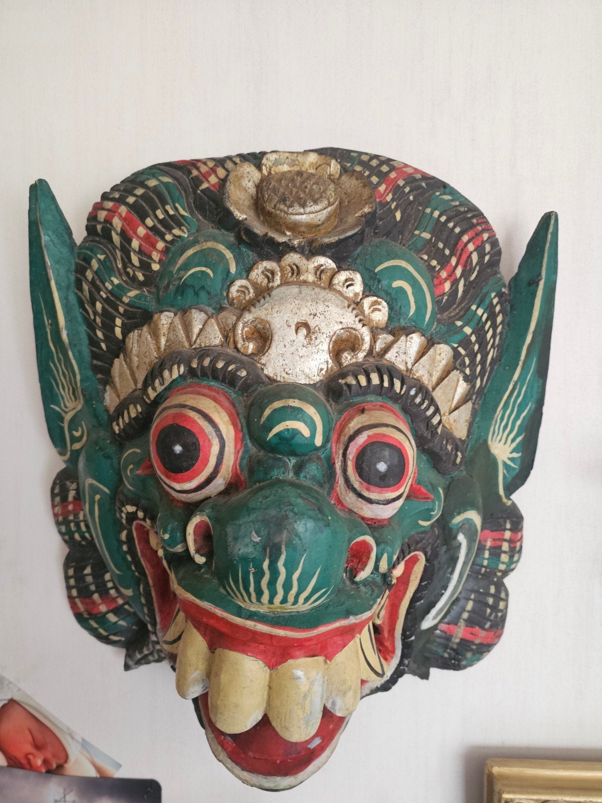 Uniek Balinees masker - Handgesneden en beschilderd, Antiek en Kunst, Hout, Handgemaakt, Masker, Ophalen of Verzenden