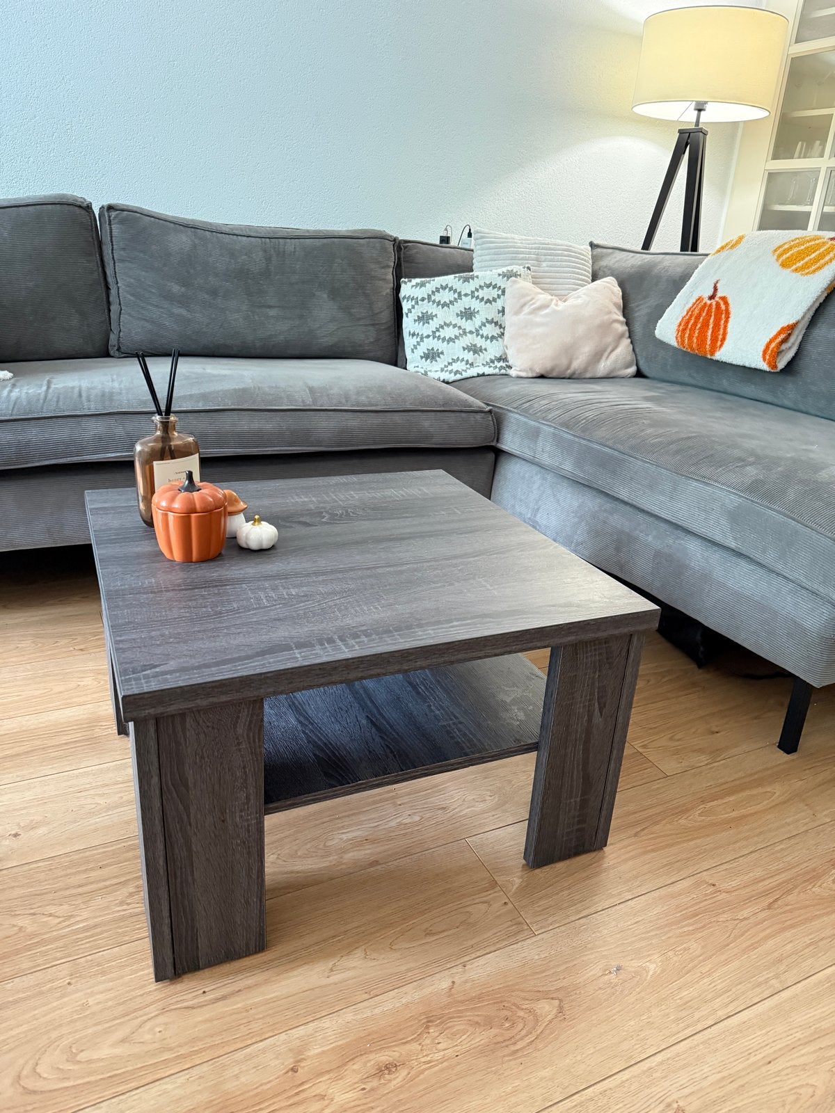 Salontafel vierkant bruin grijs hout 67x67x41cm, Ophalen, 50 tot 100 cm, Vierkant, 50 tot 100 cm