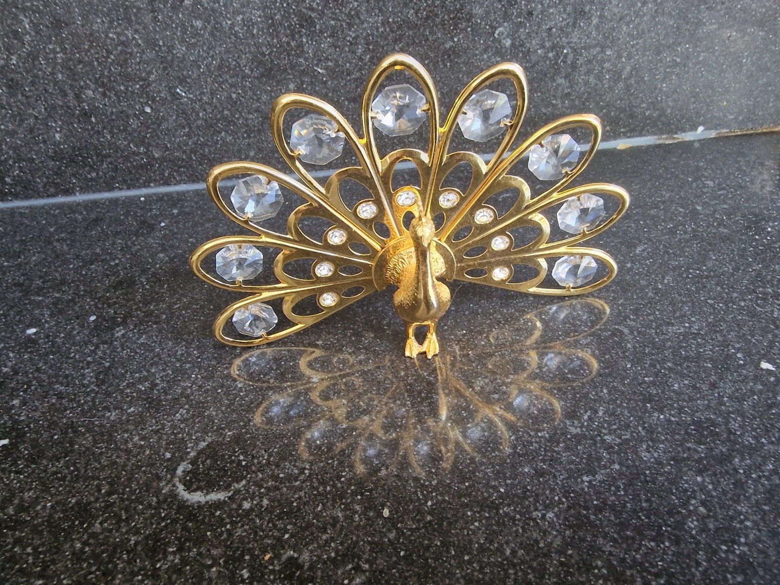 Gouden Pauw Broche met Kristallen, Ophalen of Verzenden