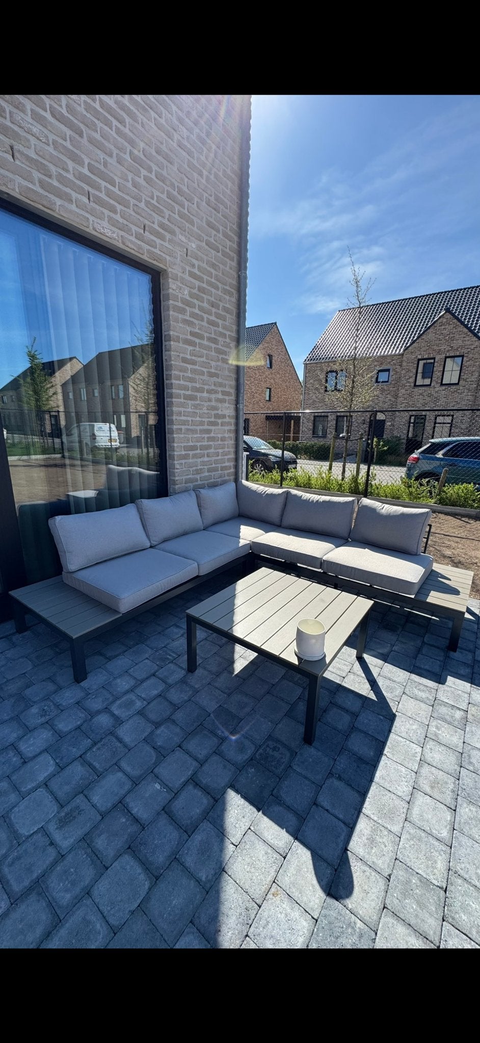 Moderne loungeset met salontafel - Zo goed als nieuw, Tuin en Terras, Ophalen, Zo goed als nieuw, Loungeset, Bank