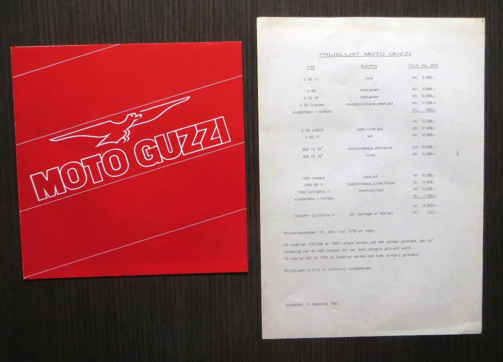 Folder Moto Guzzi modellen 1985 (6 blz) + NL prijslijst, Verzenden, Moto Guzzi