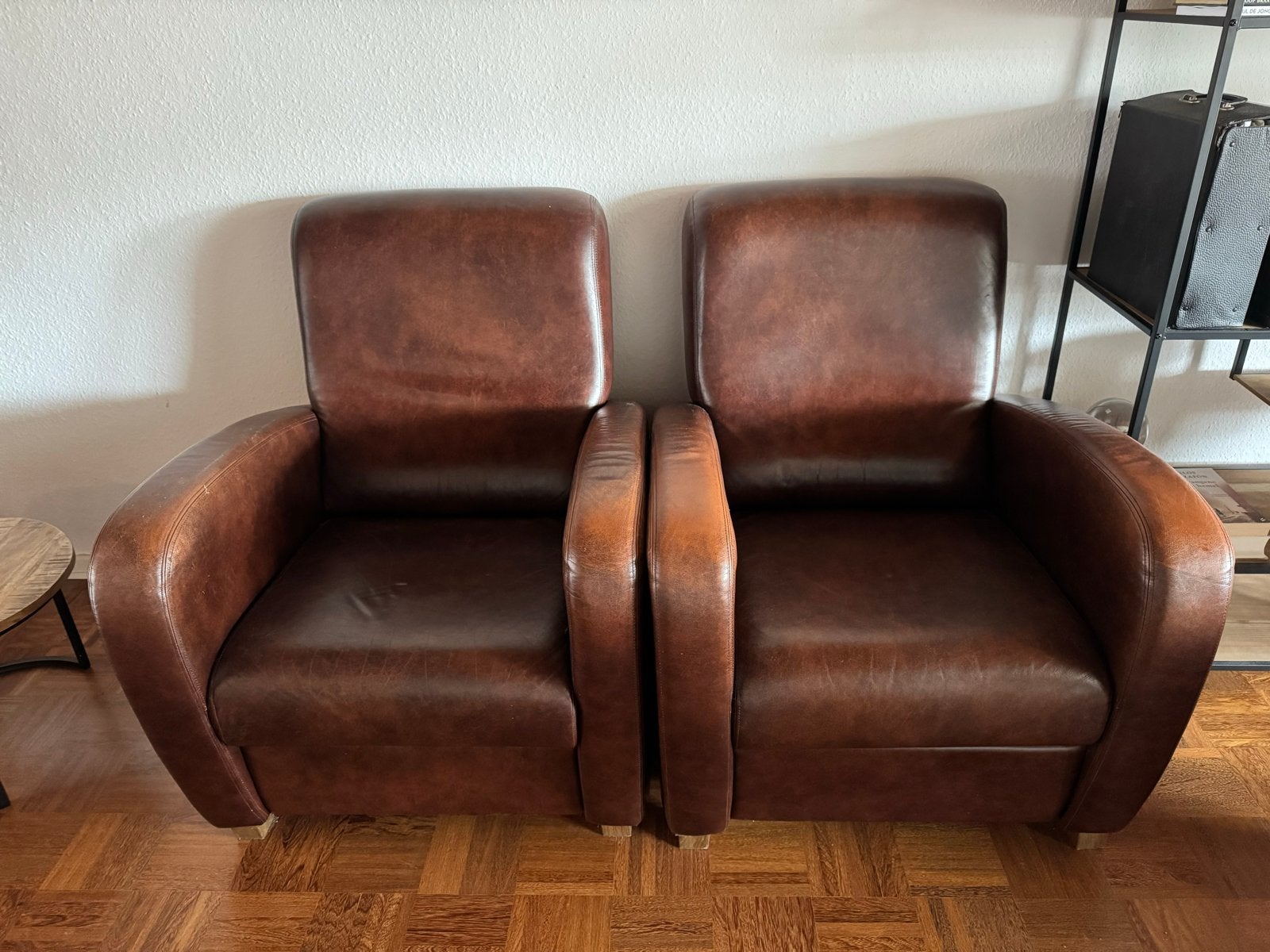 2 comfortabele fauteuils - bruin leer, Ophalen, Gebruikt, Leer, 75 tot 100 cm