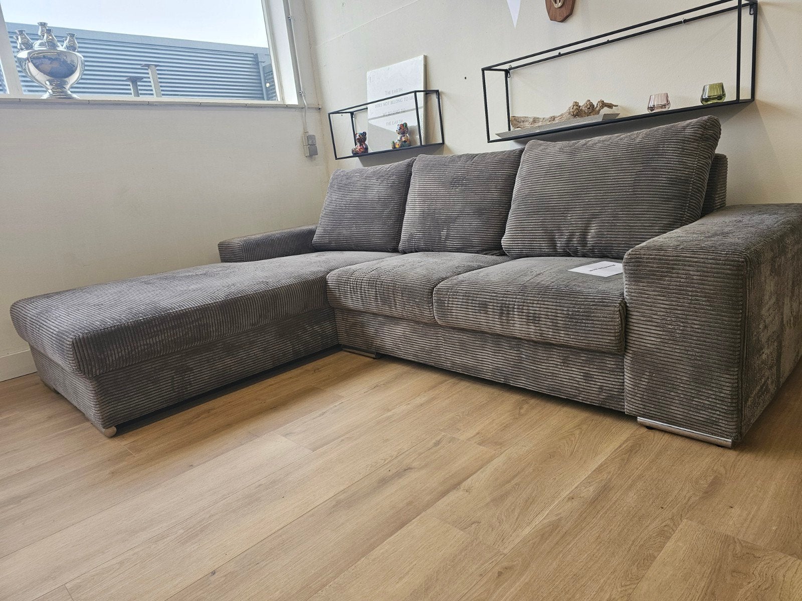 Hoekbank  - Ribstof  - Grjjs, 125 cm of meer, 125 cm of meer, Zo goed als nieuw, Info@homefriesland.nl