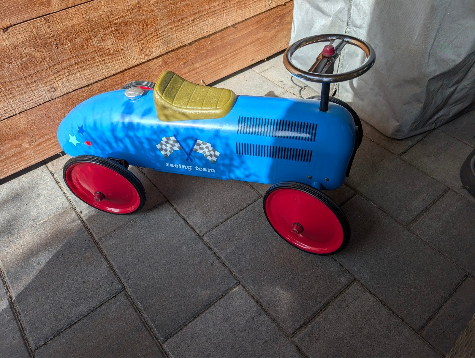 Blauwe retro loopauto 'Racing Team', Ophalen, Gebruikt, Loopvoertuig